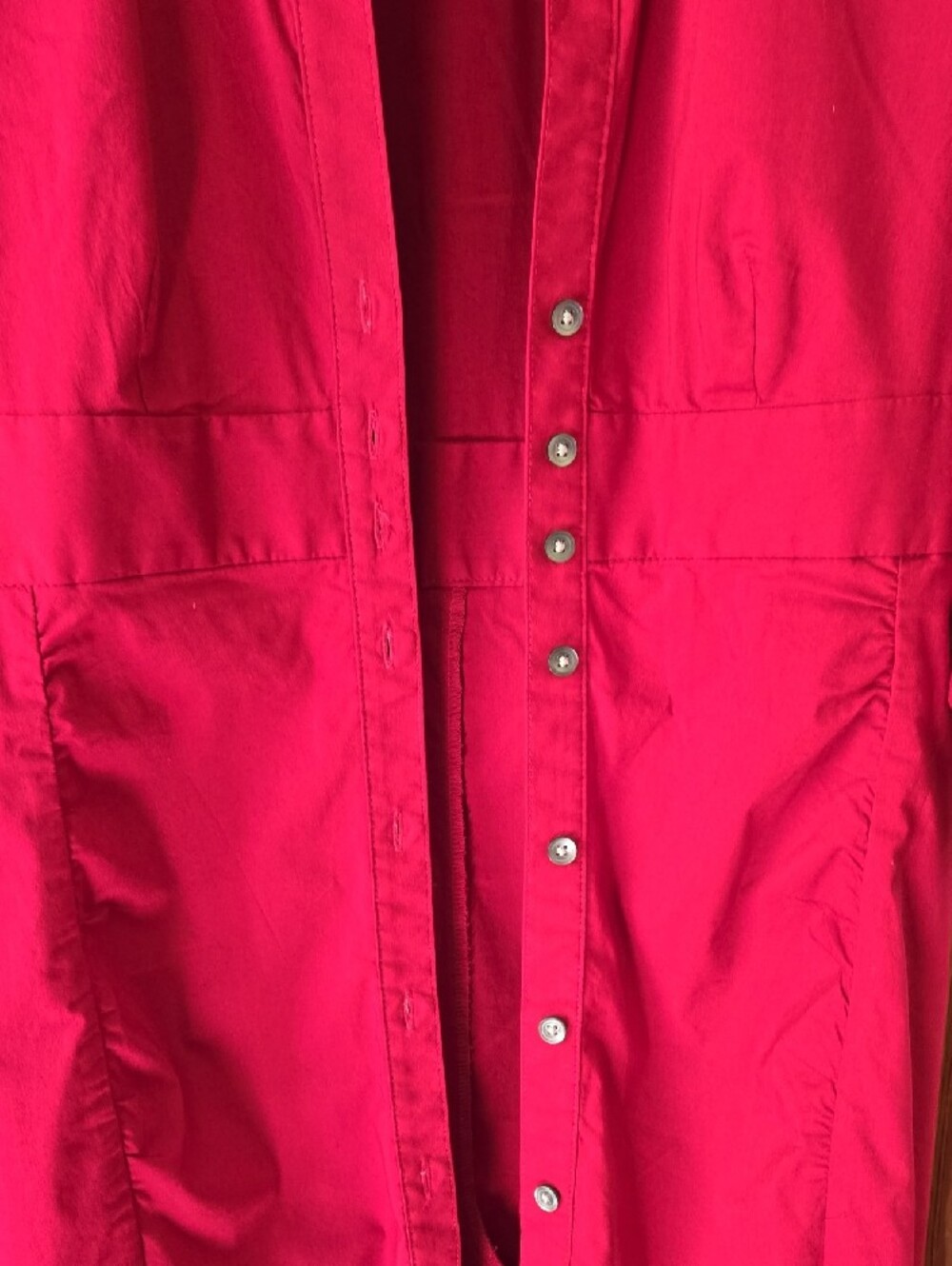 Express Red Button-Front Ruched Shirt Dress - Picture 5 of 9